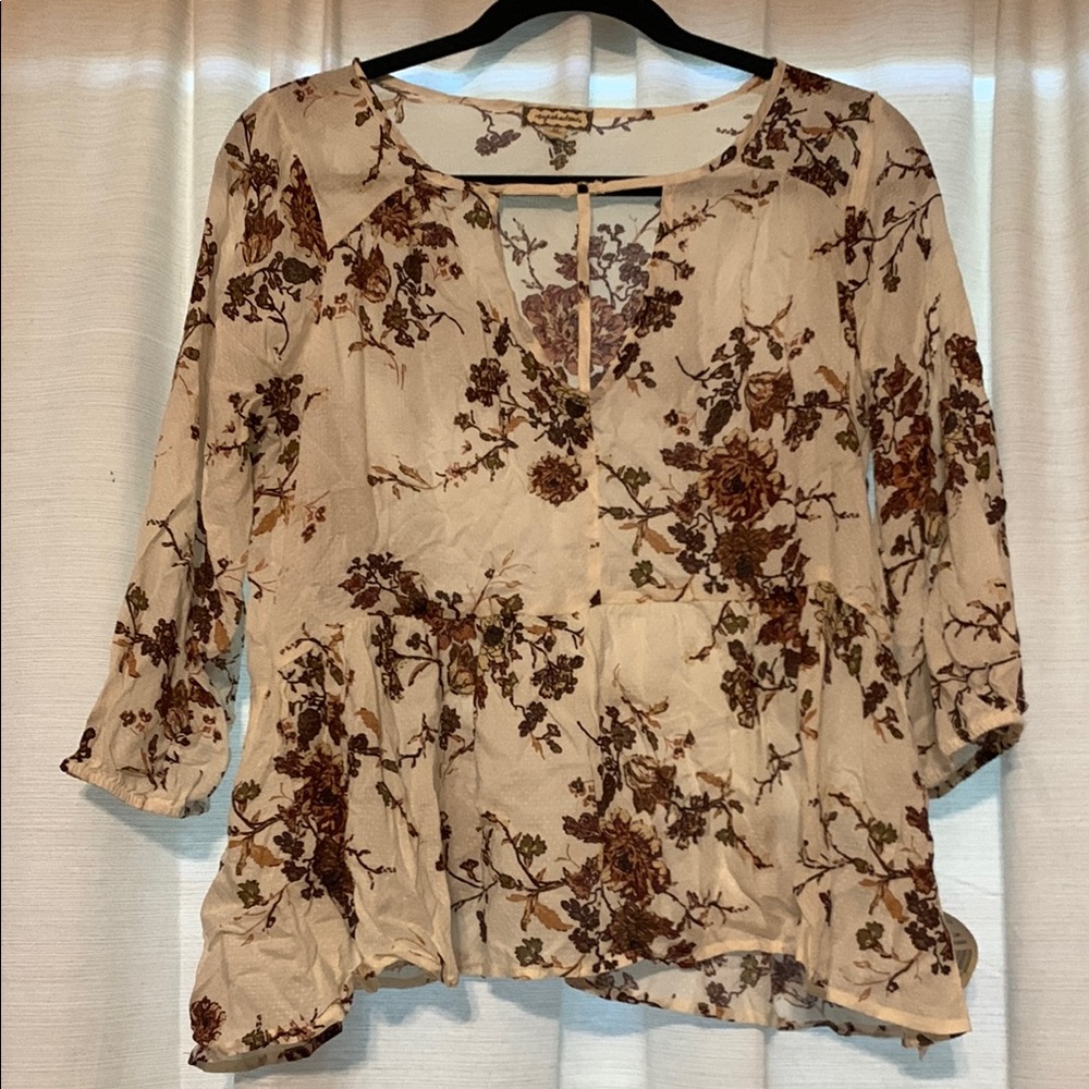 Nordstrom Brown Asymmetrical 3/4 Sleeve Blouse